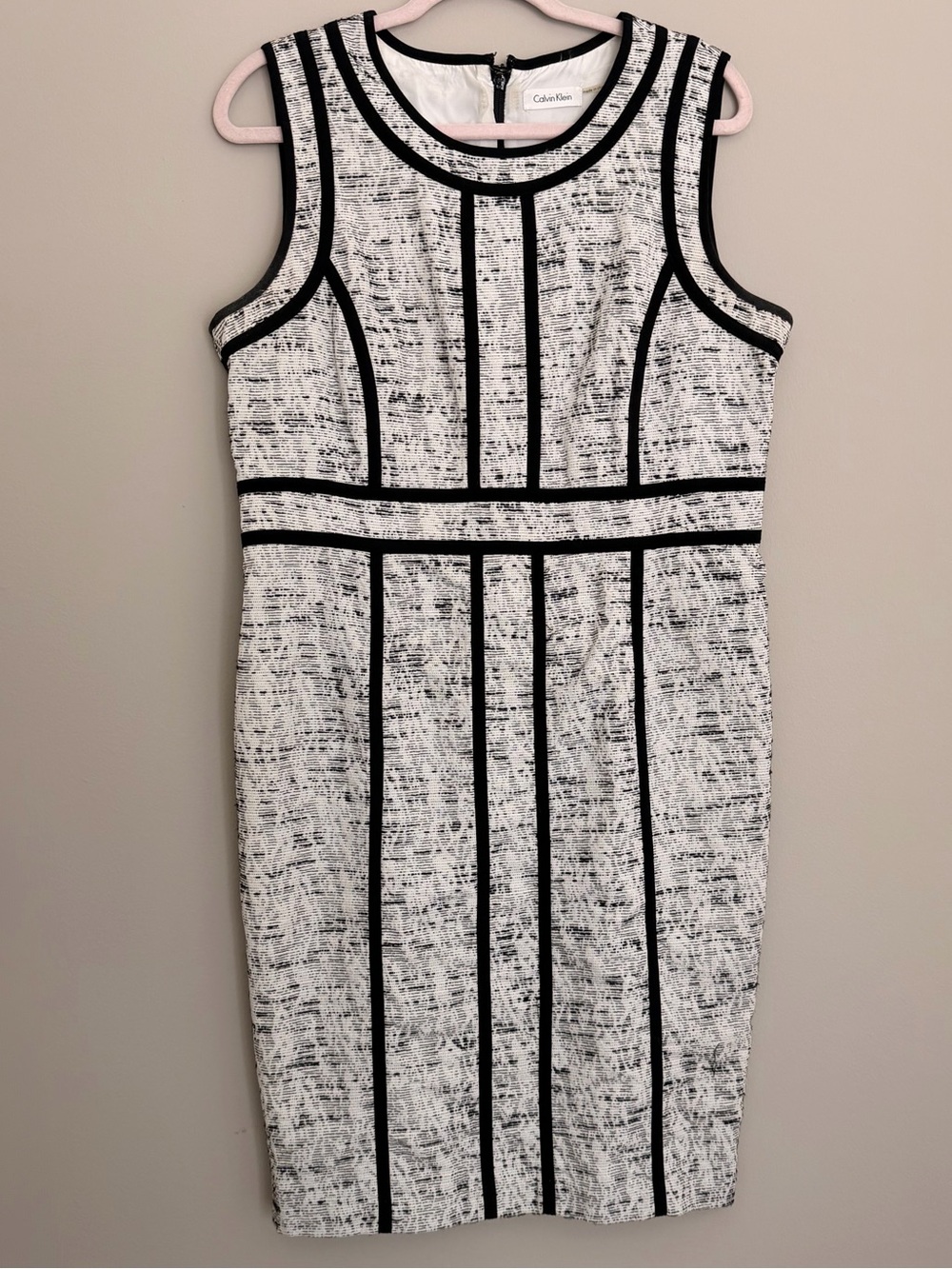 Calvin Klein Sleeveless Black & White Tweed Sheath Dress